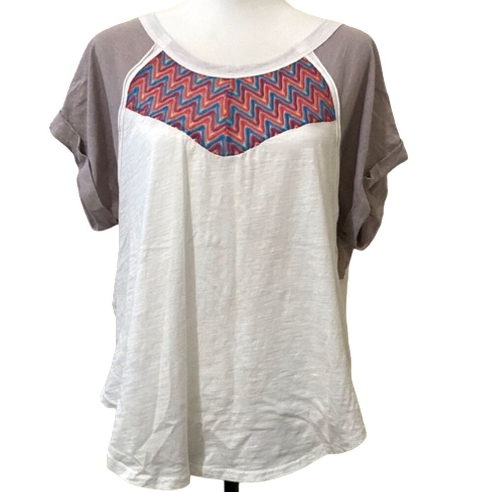 Umgee Western Aztec Shirt Ringer Womens Small Embordered Cotton Breathable Rodeo